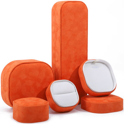 Boîte à bijoux de luxe avec couvercle et base, boîte à bijoux en velours orange de haute qualité avec logo