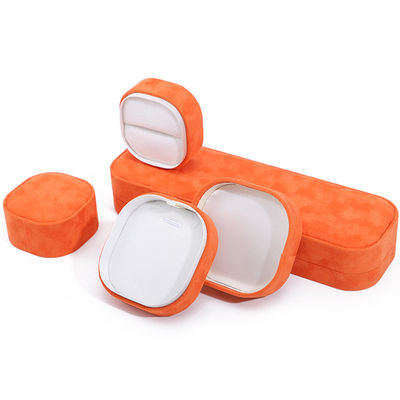Boîte à bijoux de luxe avec couvercle et base, boîte à bijoux en velours orange de haute qualité avec logo