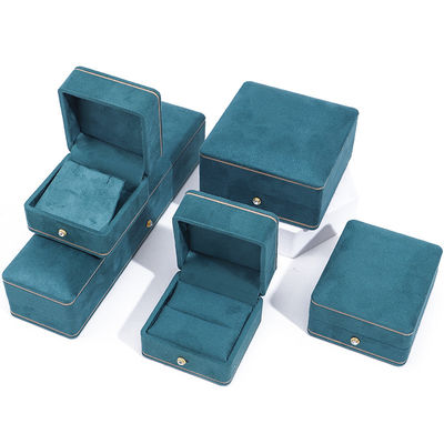 Fabrication en gros Luxe Box de bijoux personnalisé personnalisé de haute qualité Collier Bracelet Boucles d'oreilles Ensemble de bijoux d'anneau Emballage Coffret de bijoux bleu velours avec logo