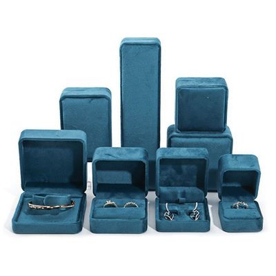 acheter Fabrication en gros vente chaude Luxe Jewellery Box personnalisé Logo personnalisé haut de gamme Collier bleu Bracelet Boucles d'oreilles Anneau Emballage Coffret de bijoux de velours online manufacture