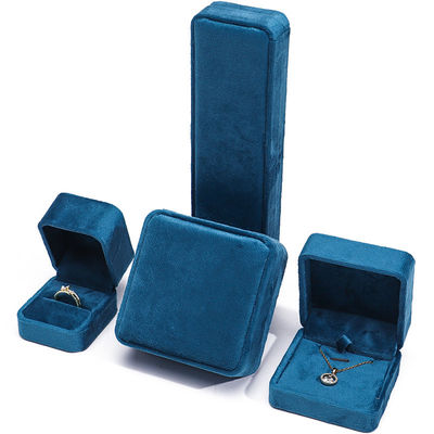 Fabrication en gros vente chaude Luxe Jewellery Box personnalisé Logo personnalisé haut de gamme Collier bleu Bracelet Boucles d'oreilles Anneau Emballage Coffret de bijoux de velours