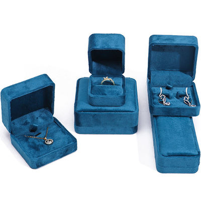 Fabrication en gros vente chaude Luxe Jewellery Box personnalisé Logo personnalisé haut de gamme Collier bleu Bracelet Boucles d'oreilles Anneau Emballage Coffret de bijoux de velours