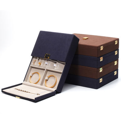 Boîtes cadeaux de bijoux en cuir en microfibre bleue Emballage de bijoux sur mesure 29x23x5cm
