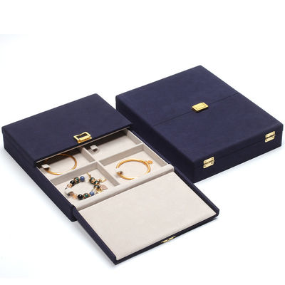 Boîtes cadeaux de bijoux en cuir en microfibre bleue Emballage de bijoux sur mesure 29x23x5cm