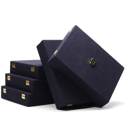 Boîtes cadeaux de bijoux en cuir en microfibre bleue Emballage de bijoux sur mesure 29x23x5cm