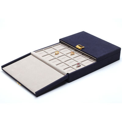 Boîtes cadeaux de bijoux en cuir en microfibre bleue Emballage de bijoux sur mesure 29x23x5cm