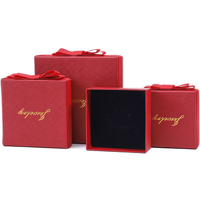 Logo personnalisé Boîte de bijoux en papier rouge pour colliers boucles d'oreilles anneau rectangle fait à la main