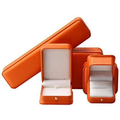 Boîte à bijoux en cuir en PU orange grain de neige noble pour emballage de luxe