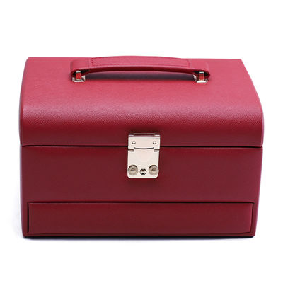 Organiseur de bijoux en cuir en PU de grande capacité portable rouge avec miroir pour les voyages