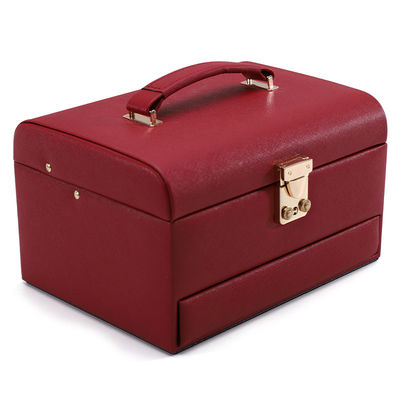 Organiseur de bijoux en cuir en PU de grande capacité portable rouge avec miroir pour les voyages