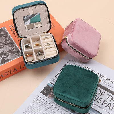acheter Coffret de rangement de bijoux élégant haut de gamme Coffret de voyage en velours doux Organiseur de bijoux avec miroir online manufacture