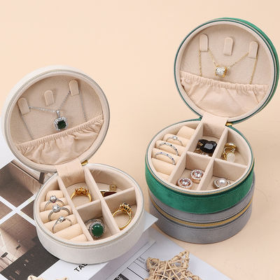acheter Boîte de rangement de bijoux en velours doux en forme ronde organisateur sac fermeture à glissière pour les voyages online manufacture