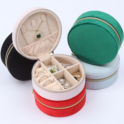 Boîte de rangement de bijoux en velours doux en forme ronde organisateur sac fermeture à glissière pour les voyages