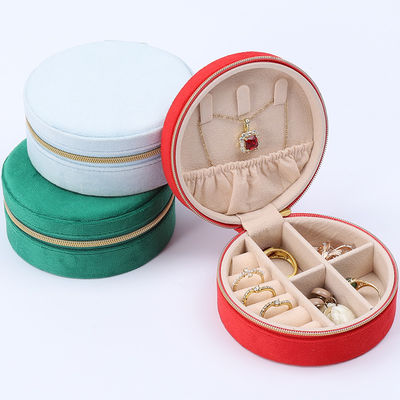 Boîte de rangement de bijoux en velours doux en forme ronde organisateur sac fermeture à glissière pour les voyages