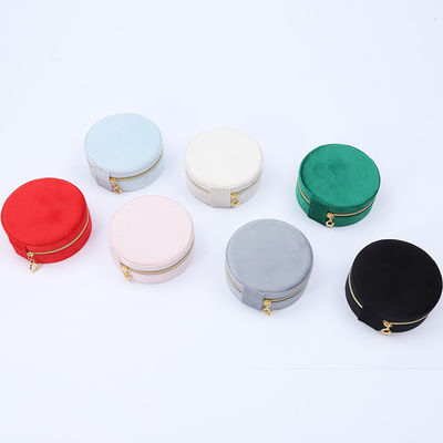 Boîte de rangement de bijoux en velours doux en forme ronde organisateur sac fermeture à glissière pour les voyages