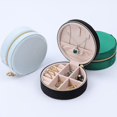 Boîte de rangement de bijoux en velours doux en forme ronde organisateur sac fermeture à glissière pour les voyages