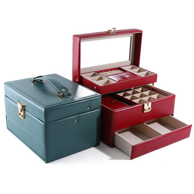 acheter Boîte d'organisation de tiroir de bijoux en cuir PU portable avec fonction multi-miroir online manufacture