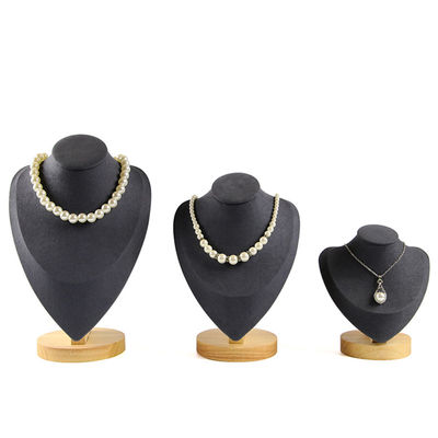 Couvercle en velours doux, support de collier en bois, support d'affichage de pendentif, support de buste