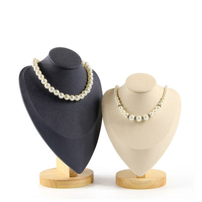 Couvercle en velours doux, support de collier en bois, support d'affichage de pendentif, support de buste