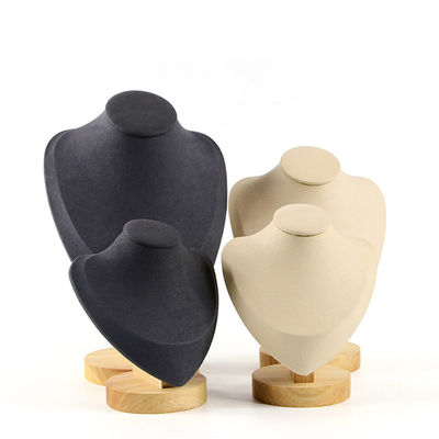 Couvercle en velours doux, support de collier en bois, support d'affichage de pendentif, support de buste