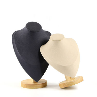 Couvercle en velours doux, support de collier en bois, support d'affichage de pendentif, support de buste