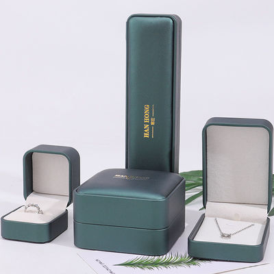 Boîte de rangement de bijoux en faux cuir convexe vert foncé Packaging organisateur de luxe