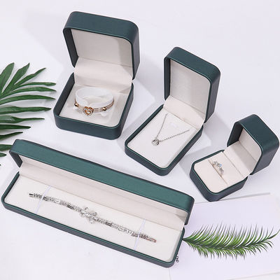 Boîte de rangement de bijoux en faux cuir convexe vert foncé Packaging organisateur de luxe