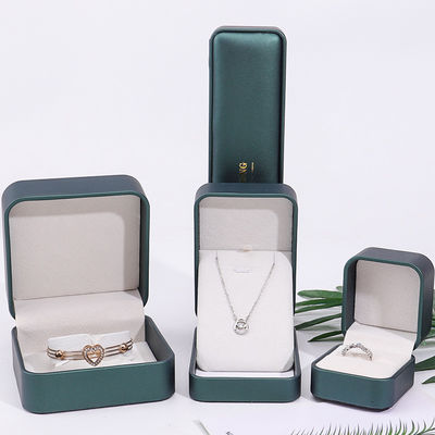 Boîte de rangement de bijoux en faux cuir convexe vert foncé Packaging organisateur de luxe