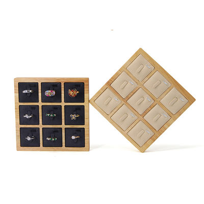 acheter 3x3 multi cellules en bois massif bijoux présentation plateau pour les anneaux d'oreille online manufacture