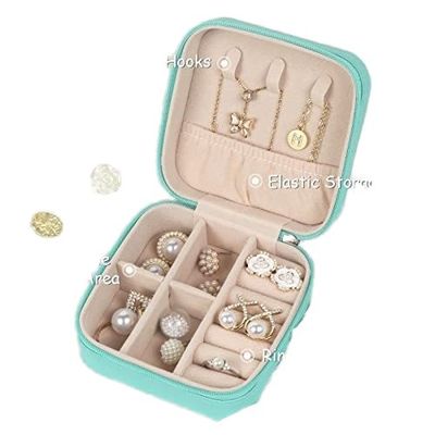 Compartiments multiples en PU en cuir pour les bijoux de voyage, boîte d'organisation, sac fermeture à glissière