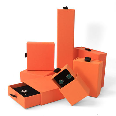Fabrication en gros Eco Friendly cadeau de haute qualité Jeuillerie Boîte personnalisée personnalisée Anneau Collier Boucle d'oreille Bracelet Emballage Orange Carton Papeter Drawer Jeuillerie Boîte avec logo