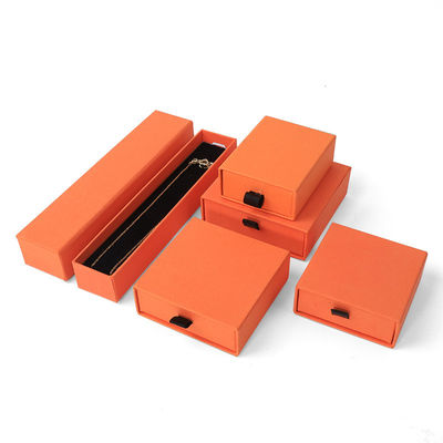 Fabrication en gros Eco Friendly cadeau de haute qualité Jeuillerie Boîte personnalisée personnalisée Anneau Collier Boucle d'oreille Bracelet Emballage Orange Carton Papeter Drawer Jeuillerie Boîte avec logo