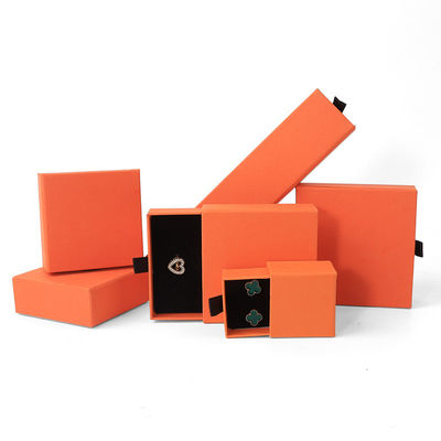 Fabrication en gros Eco Friendly cadeau de haute qualité Jeuillerie Boîte personnalisée personnalisée Anneau Collier Boucle d'oreille Bracelet Emballage Orange Carton Papeter Drawer Jeuillerie Boîte avec logo