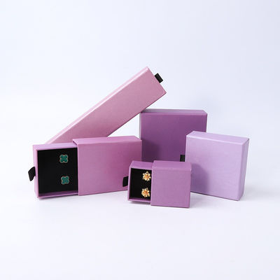 Fabrication en gros Eco-friendly cadeau de haute qualité Box de bijoux personnalisé personnalisé anneau collier boucle d'oreille Bracelet Emballage Carton papier violet tiroir Box de bijoux avec logo