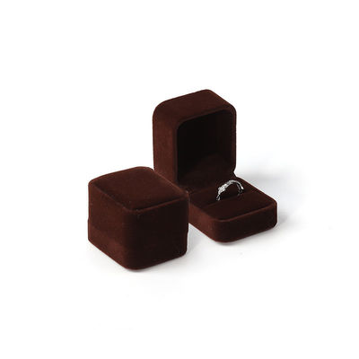 Boîte à emballage de bijoux en velours brun sur mesure Boîte à anneau double pour la cérémonie de mariage
