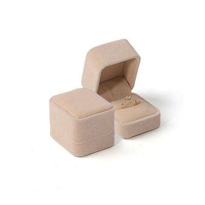 Boîte à anneau double de luxe personnalisée en velours personnalisé bijoux haut de gamme boîte d'emballage d'engagement