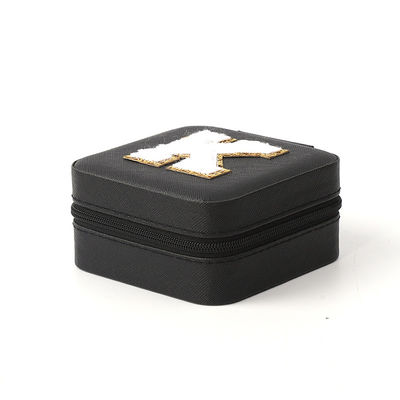 Coffret de rangement de bijoux de luxe pour cadeaux Logo personnalisé Portable petit cuir noir Organizer de voyage