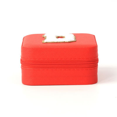 Boîte de rangement de bijoux en cuir rouge portable