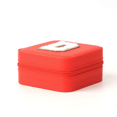 Boîte de rangement de bijoux en cuir rouge portable