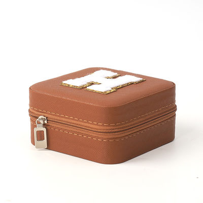 Boîte de rangement de bijoux en cuir marron