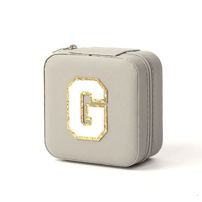Boîte de rangement de bijoux en cuir gris