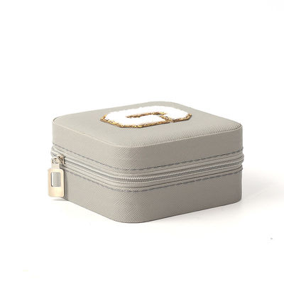 Boîte de rangement de bijoux en cuir gris