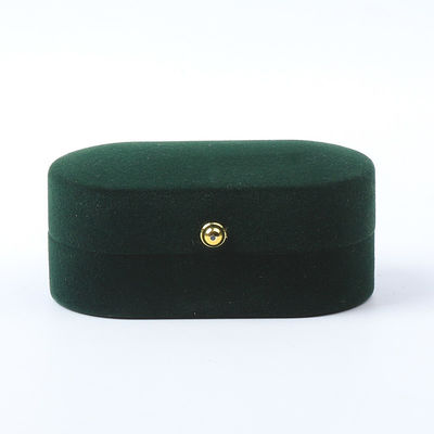 Boîte de bijoux de luxe personnalisée en velours vert personnalisée emballage de bijoux de mariage fiançailles boîte à double anneau avec logo