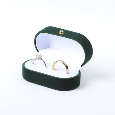Boîte de bijoux de luxe personnalisée en velours vert personnalisée emballage de bijoux de mariage fiançailles boîte à double anneau avec logo