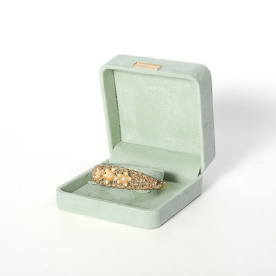 Boîte à bijoux en velours vert clair octogonale personnalisable à flip Boîte à bijoux avec patch d'or
