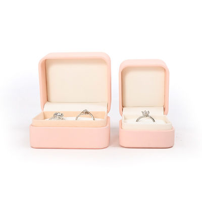En gros bijoux Emballage Boîte d'anneau Emballage de bijoux personnalisé Luxe rose bijoux en cuir double Boîte d'anneau pour les fiançailles