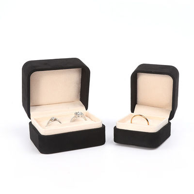 Vente en gros de bijoux haut de gamme Emballage Boîte à bague Logo personnalisé Emballage de bijoux Luxe Mariage à double fiançailles Boîte à bague de velours