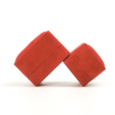 Vente en gros de bijoux Emballage de bague Boîte à bijoux personnalisée Emballage de luxe Mariage double Fiançailles Boîte à anneaux de velours rouge avec logo