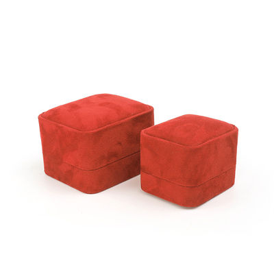 Vente en gros de bijoux Emballage de bague Boîte à bijoux personnalisée Emballage de luxe Mariage double Fiançailles Boîte à anneaux de velours rouge avec logo
