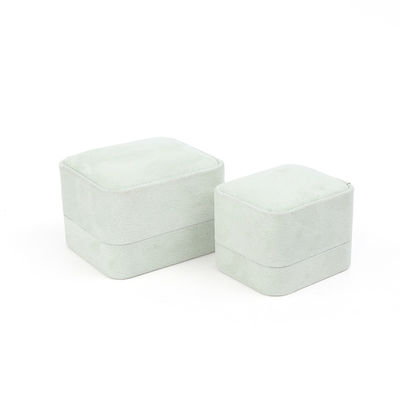 Vente en gros de bijoux Emballage Boîte à anneaux Emballage de bijoux personnalisé Luxe Double mariage Engagement Boîte à anneaux de velours vert avec logo
